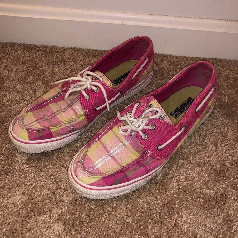 Sperry Pink Plaid boat shoes